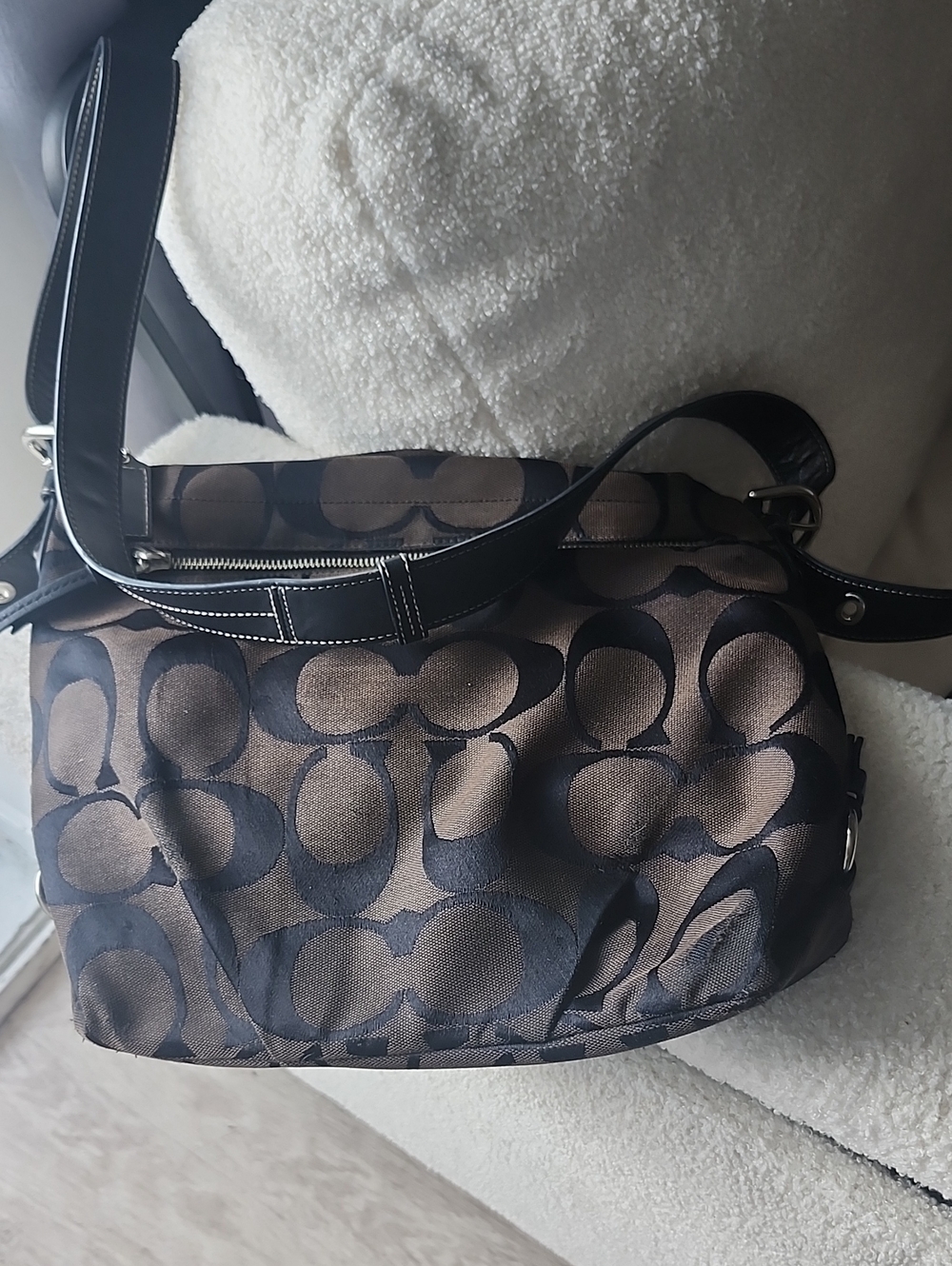 Coach Black and Brown Signature Logo Shoulder Bag